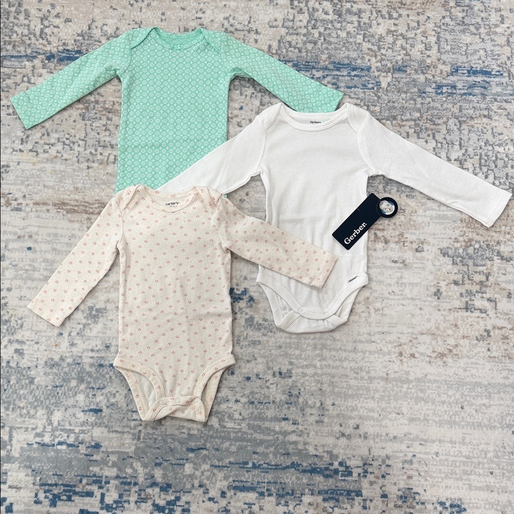 Baby One-Pieces in Mint, White & Cream (3-Pack)